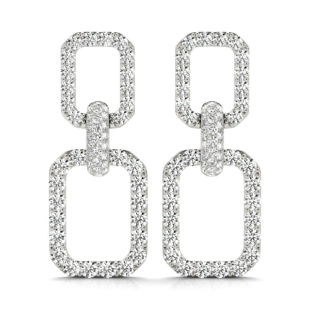 14K Chain Link Drop Diamond Earring White Gold